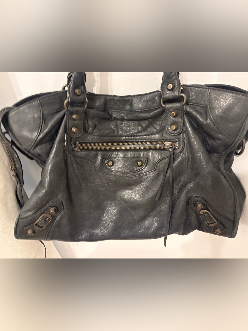 Balenciaga Classic City bag (also called the Motorcycle City) in black distresse